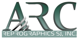 Logo reading “ARC Reprographics SJ, Inc.” with metallic gray and green stylized ARC letters