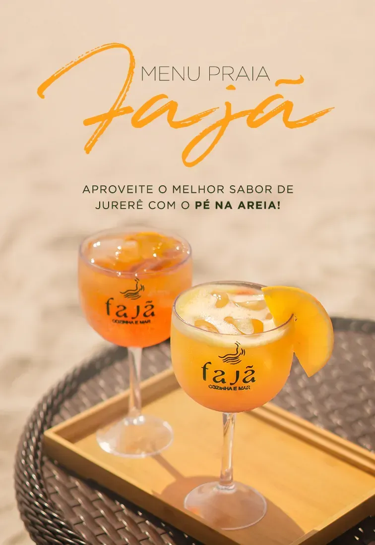 Menu Prada Fanta com dois coquetéis de laranja em uma bandeja e uma fatia de manga como guarnição.