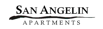 San Angelin Apartments logo in black text with a swoosh underline on a white background