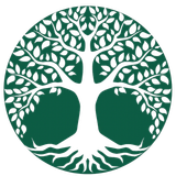 Green circular tree logo with white leafy branches forming a stylized trunk and roots