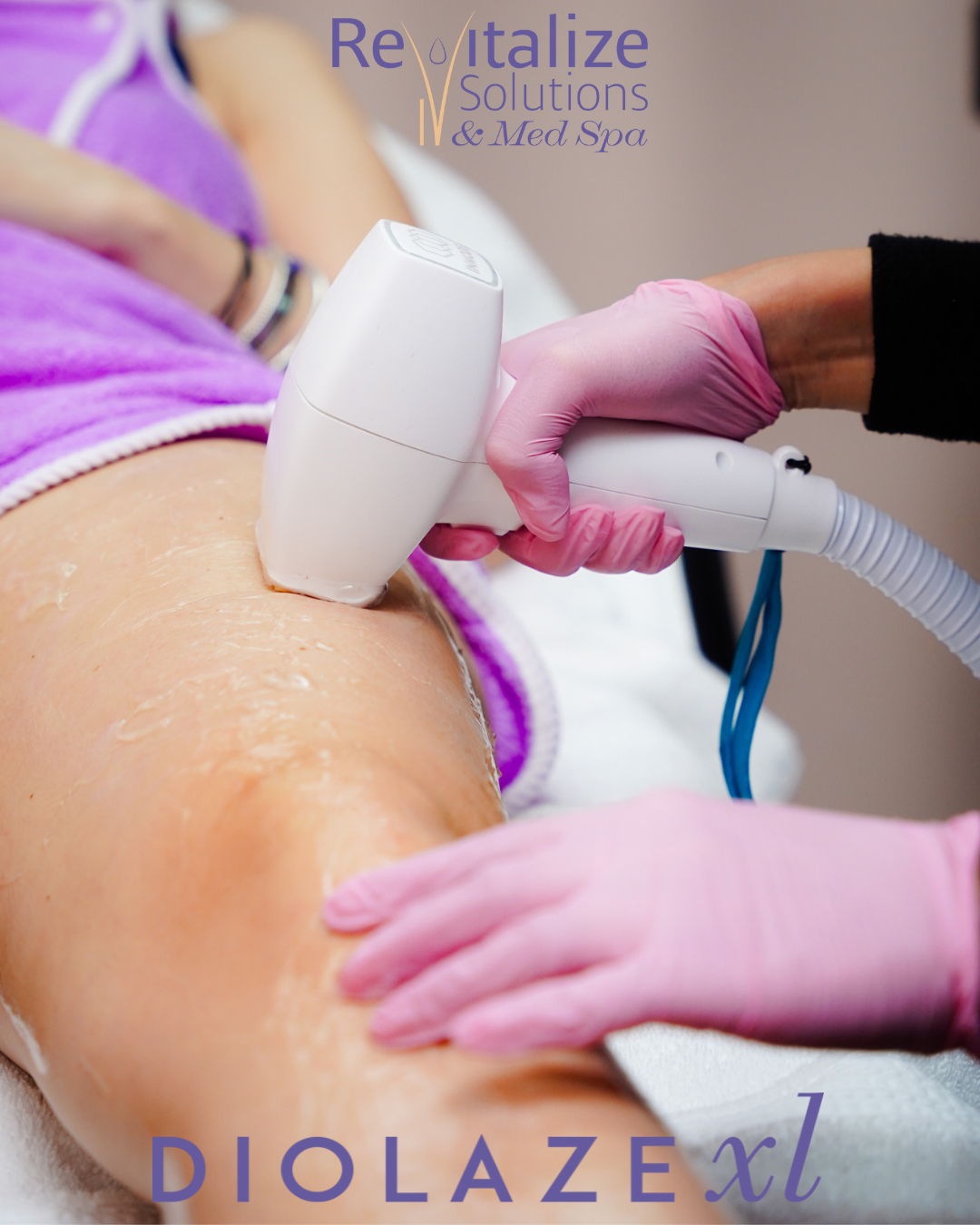 A woman is getting a treatment from diolaze xl