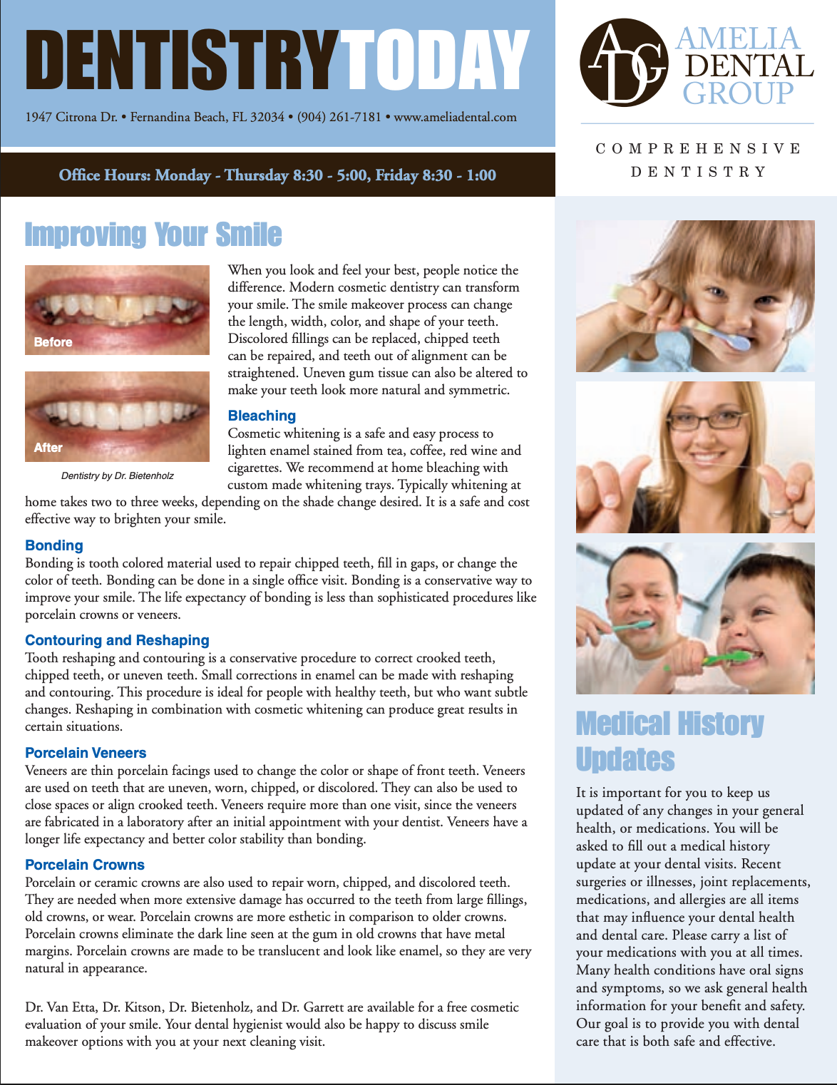 Dentistry Today magazine cover with dental health article, teeth photos, and smiling patients