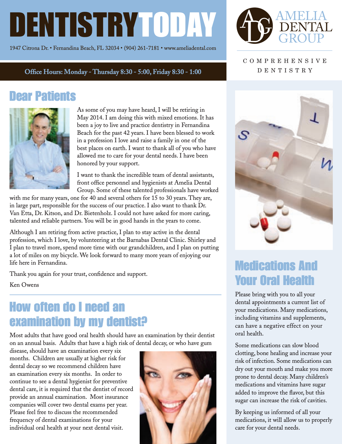 Dentistry Today magazine cover with dental articles and a photo of a woman and a tooth model