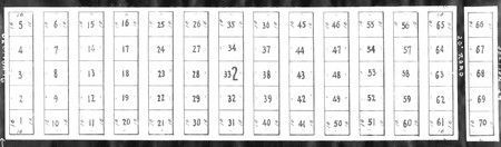 A table with multiple rectangular cells numbered from 1 to 70.
