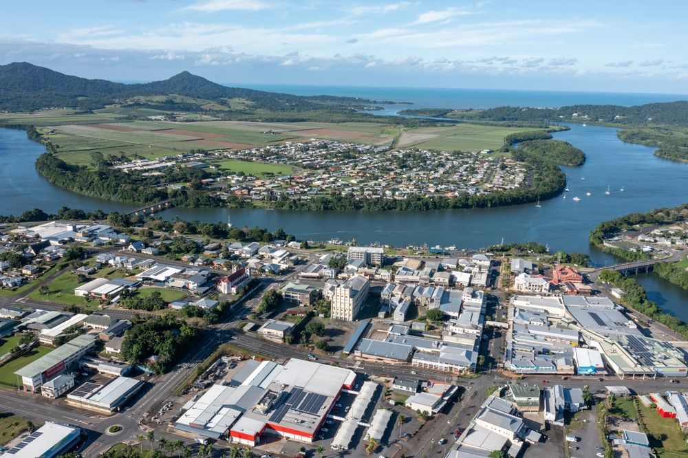 Aerial View Of A Coastal Town With Buildings, A River — Mears Construction & Training Pty Ltd in Innisfail, QLD
