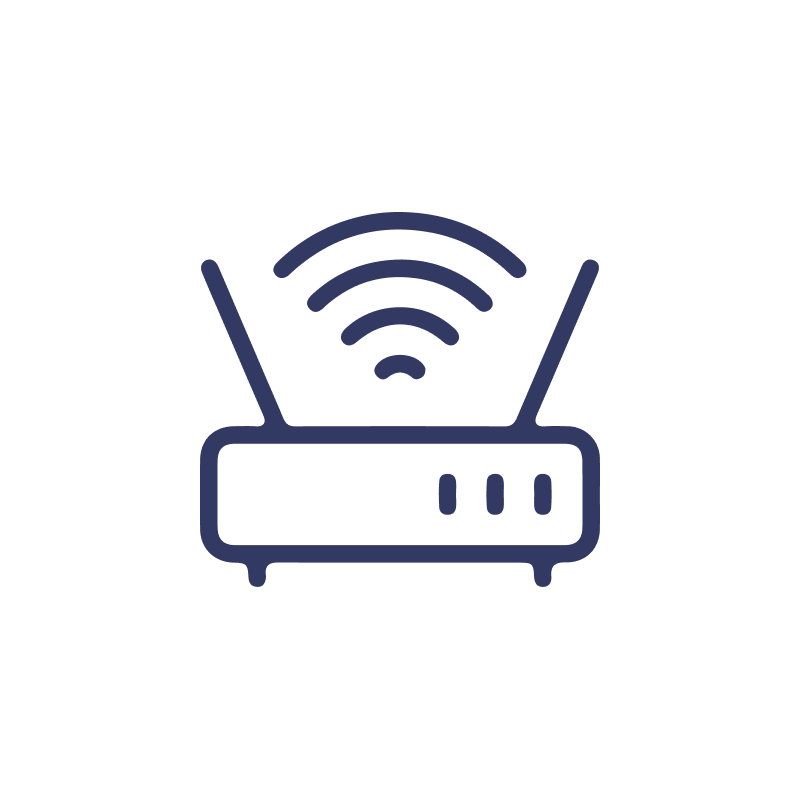 A bleu icon of a wifi router.