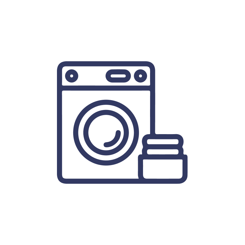 A line icon of a washer and dryer on a white background.