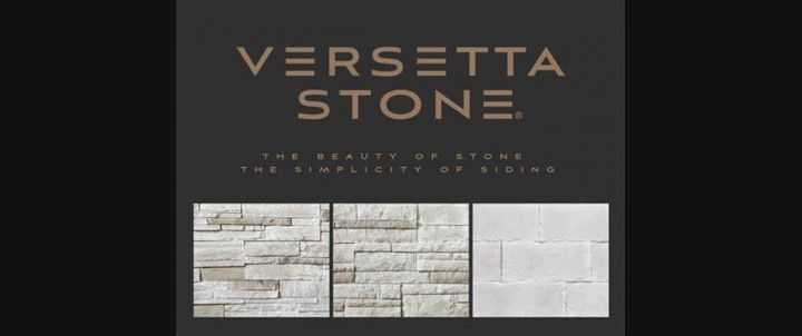 Versetta Stone logo with stone veneer samples.