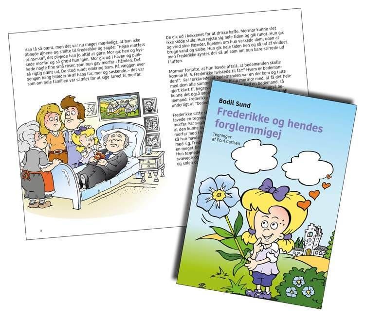 A book cover and a page with illustration. The book is