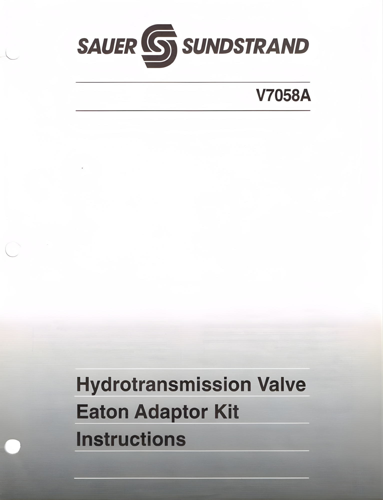 Sauer Sundstrand instruction manual cover for Hydrotransmission Valve Eaton Adaptor Kit, model V7058A
