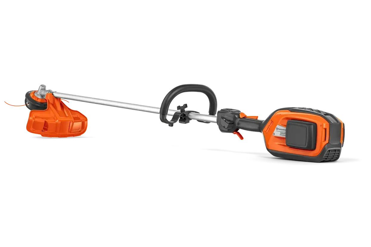 A Brush Cutter with A Battery Attached to It on A White Background — CBS Chainsaw & Brushcutter Specialists - HUSQVARNA in Wauchope, NSW