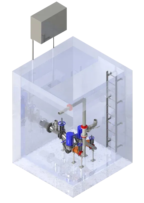 3D view of an OverWatch system installed in a vault with its control panel above