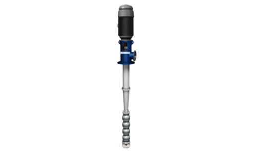 A blue water pump with a motor attached to it on a white background.