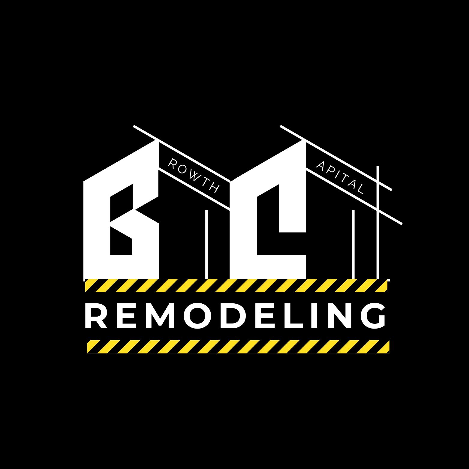 A logo for a remodeling company on a black background.