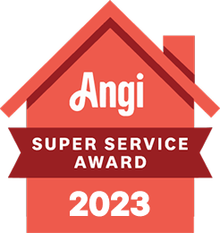 A red sign that says angi super service award 2023