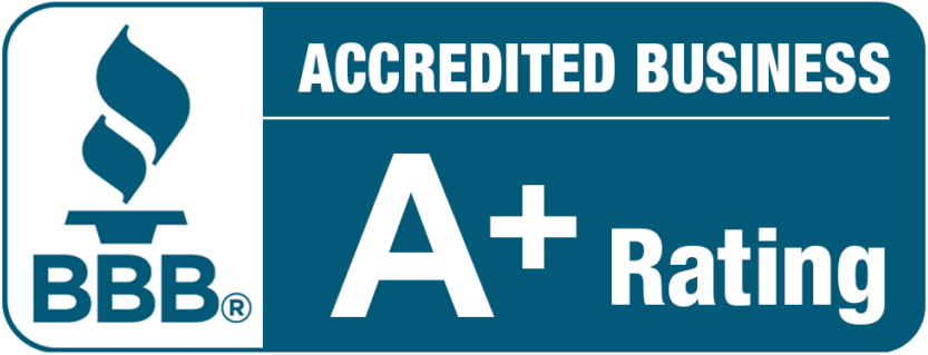 A blue sign that says accredited business a+ rating