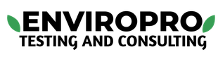 The logo for enviropro testing and consulting is black and green.