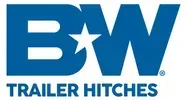 The logo for bw trailer hitches is blue and white with a star.