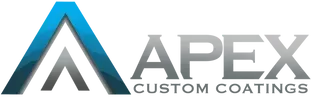 The apex custom coatings logo is blue and gray