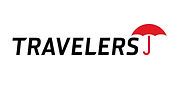 The logo for travelers j is a red umbrella on a white background.