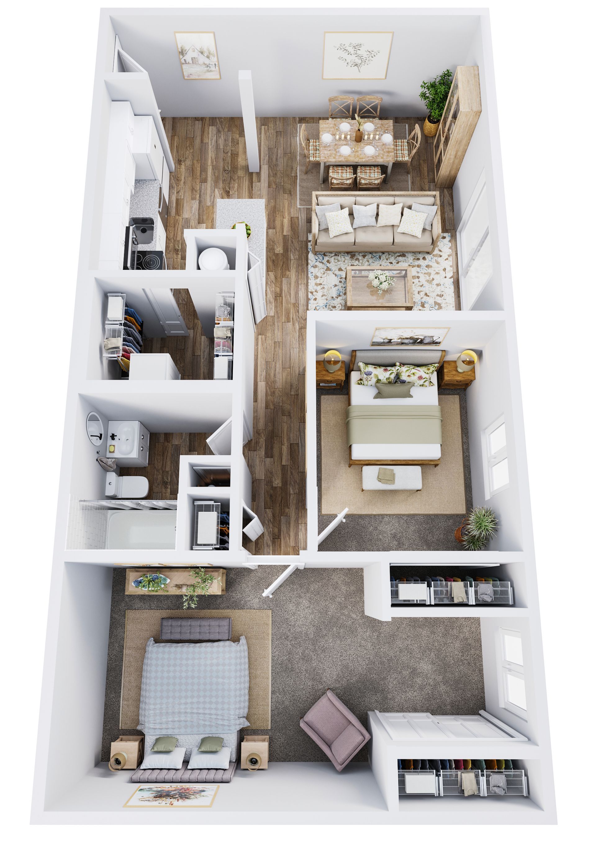 2 BED, 1 BATH Floor Plan