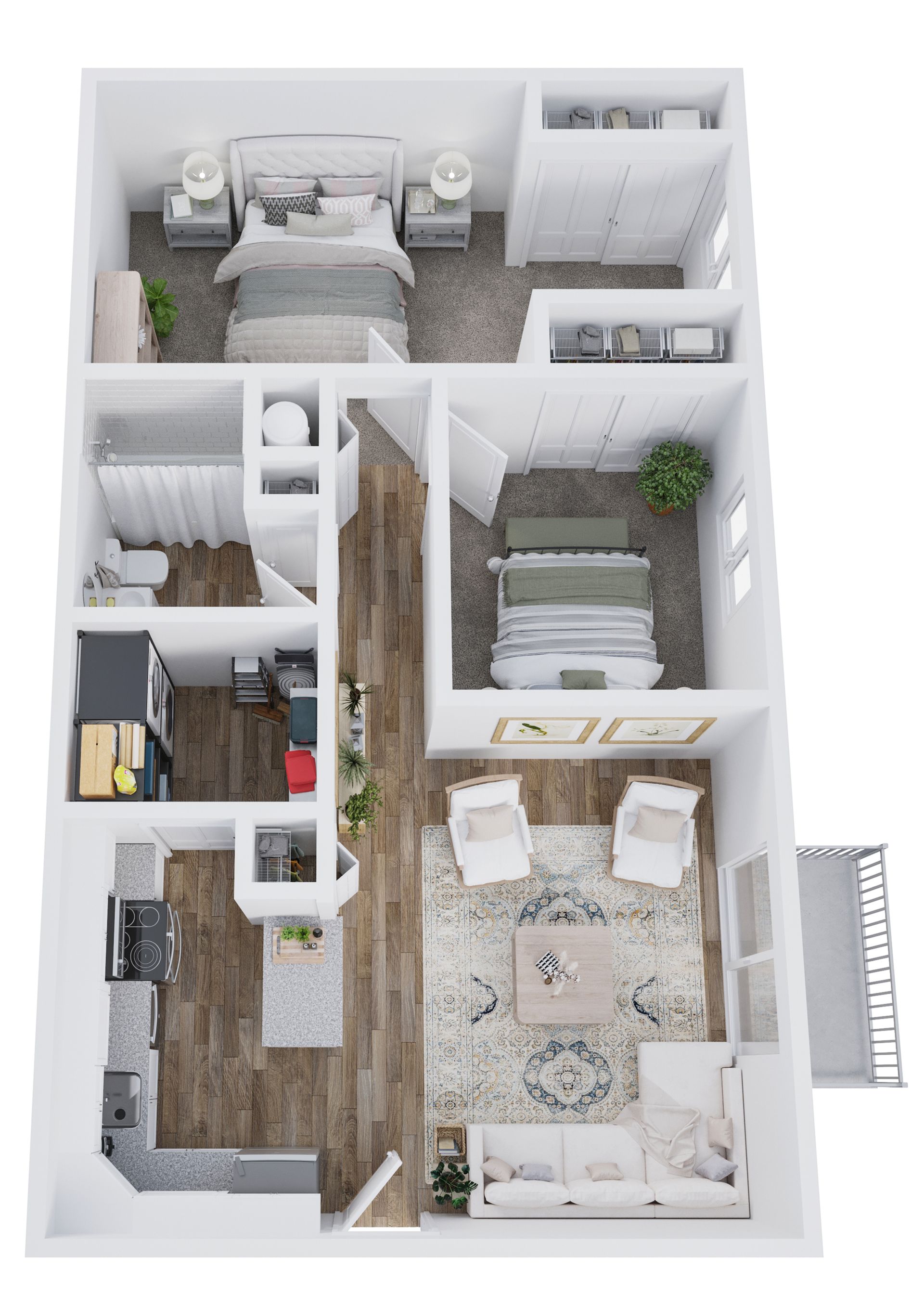 2 BED, 1 BATH Floor Plan