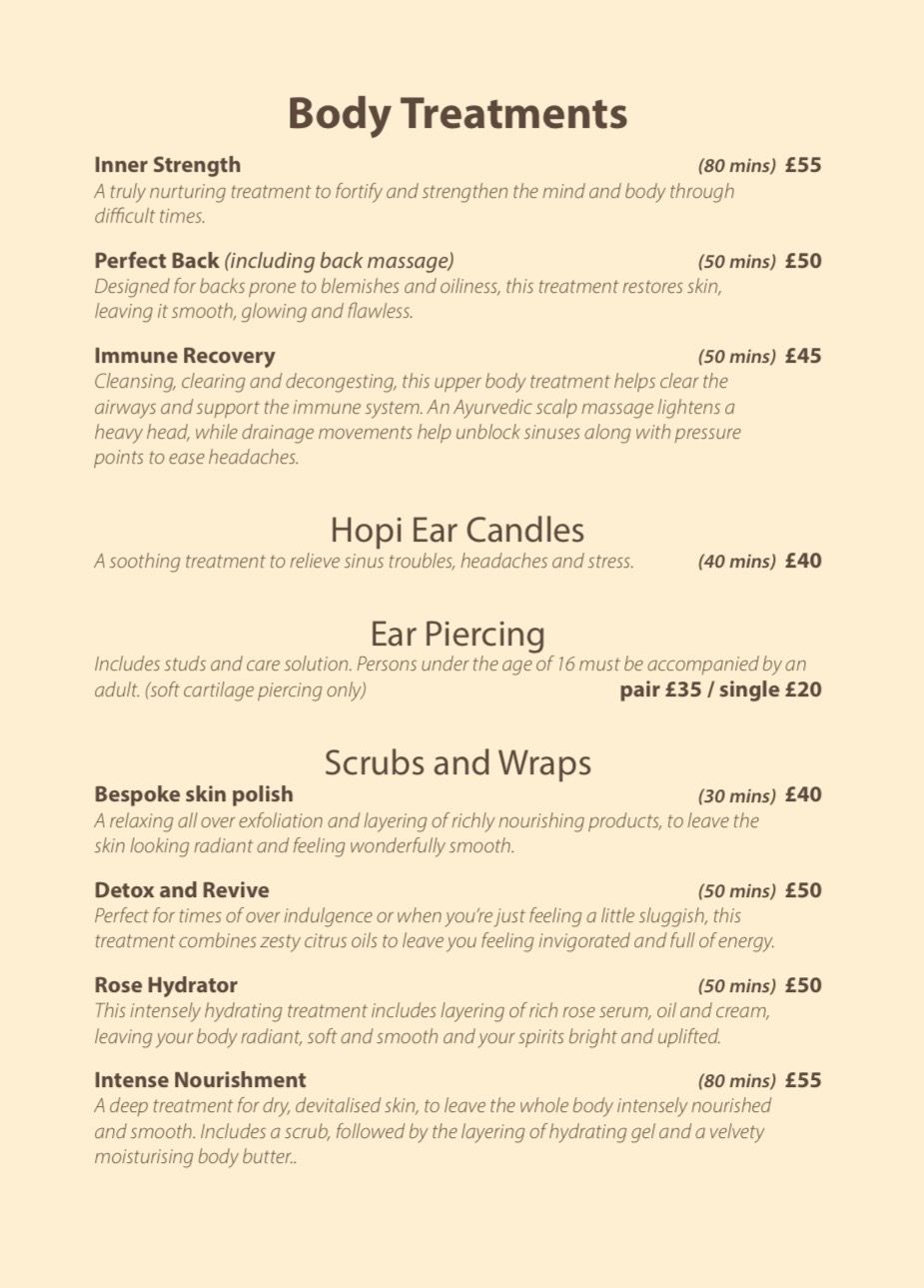 body treatment price list