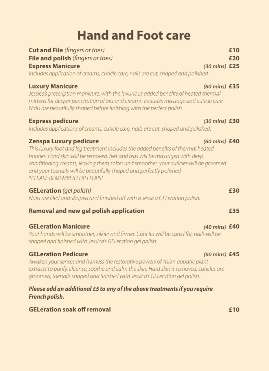hand and foot care price list