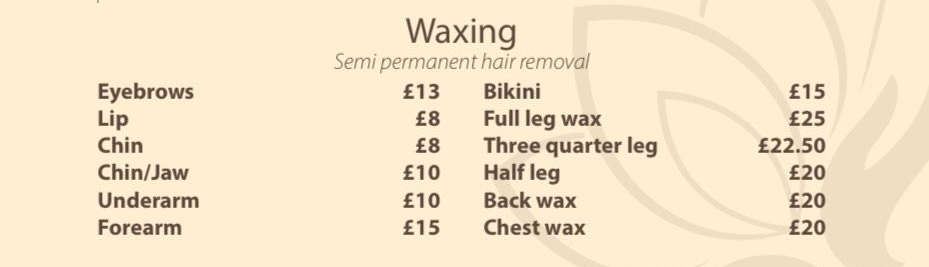 lash and brow treatment price list
