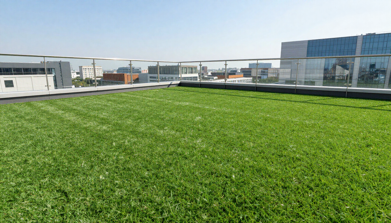 Freshly repaired Artificial Grass in Kent, WA on a rooftop landscape with vibrant, healthy-looking synthetic turf.