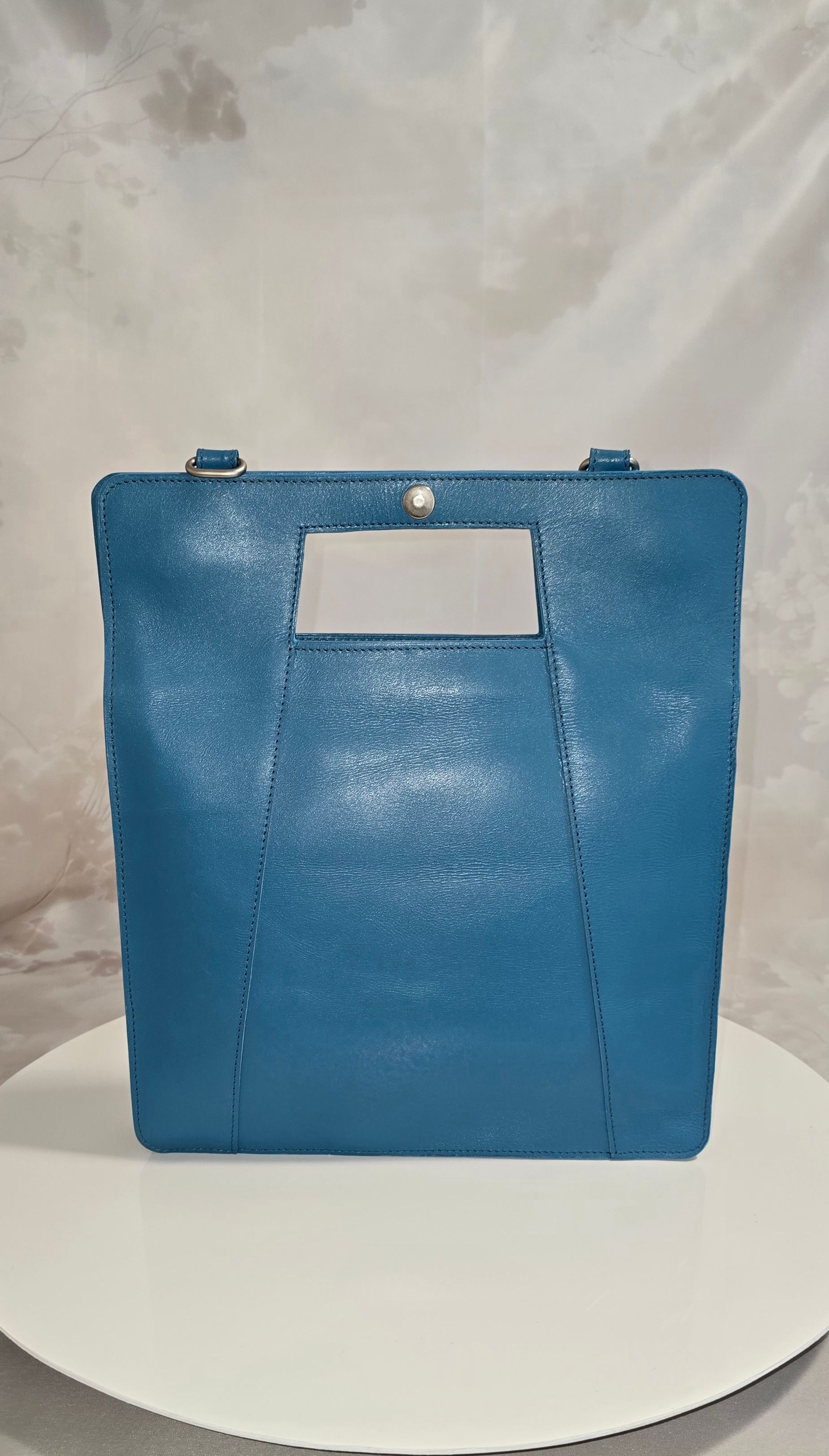 Handgemaakte turqoise leren shopper damestas