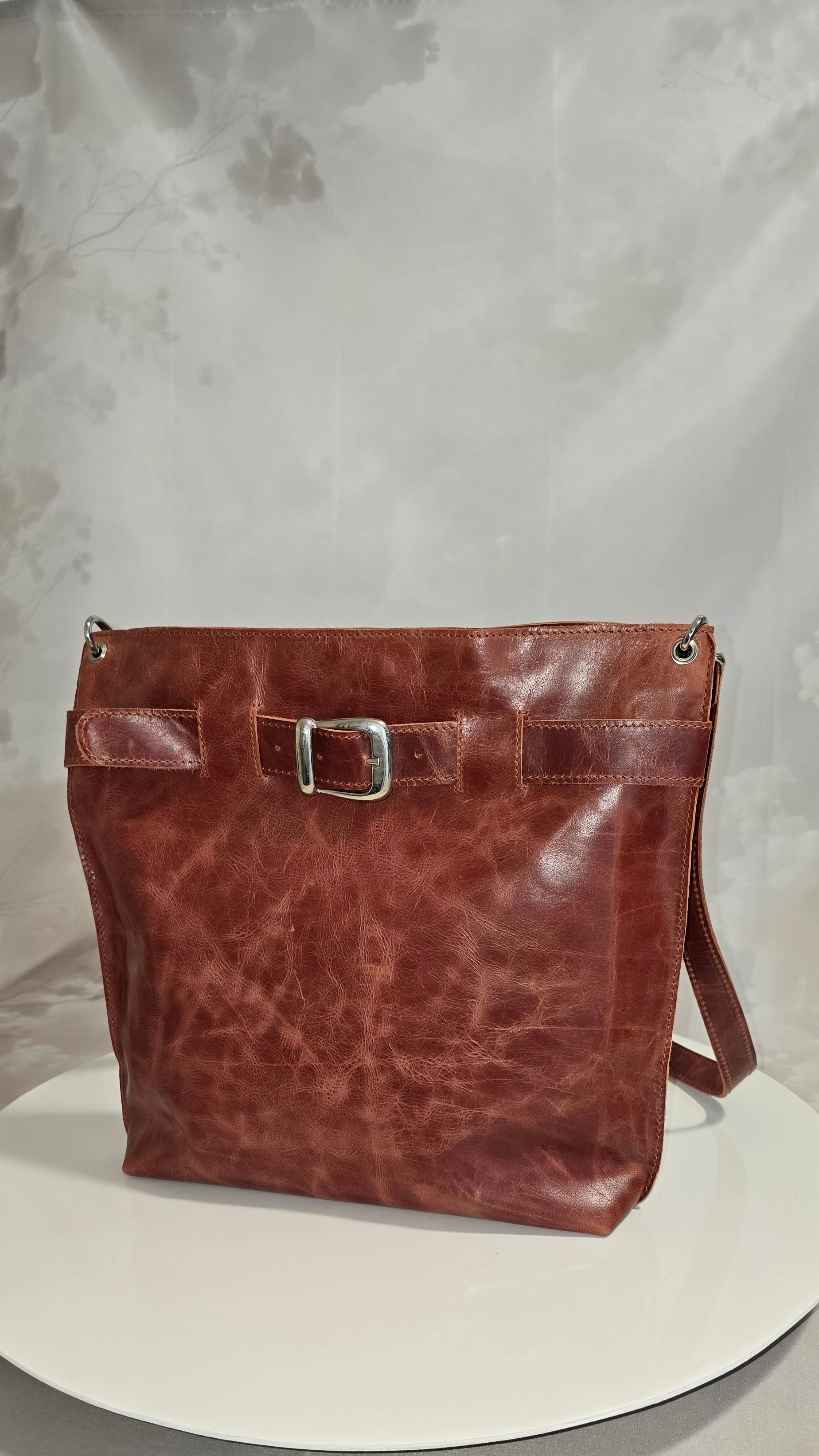 Leren shopper in cognackleur