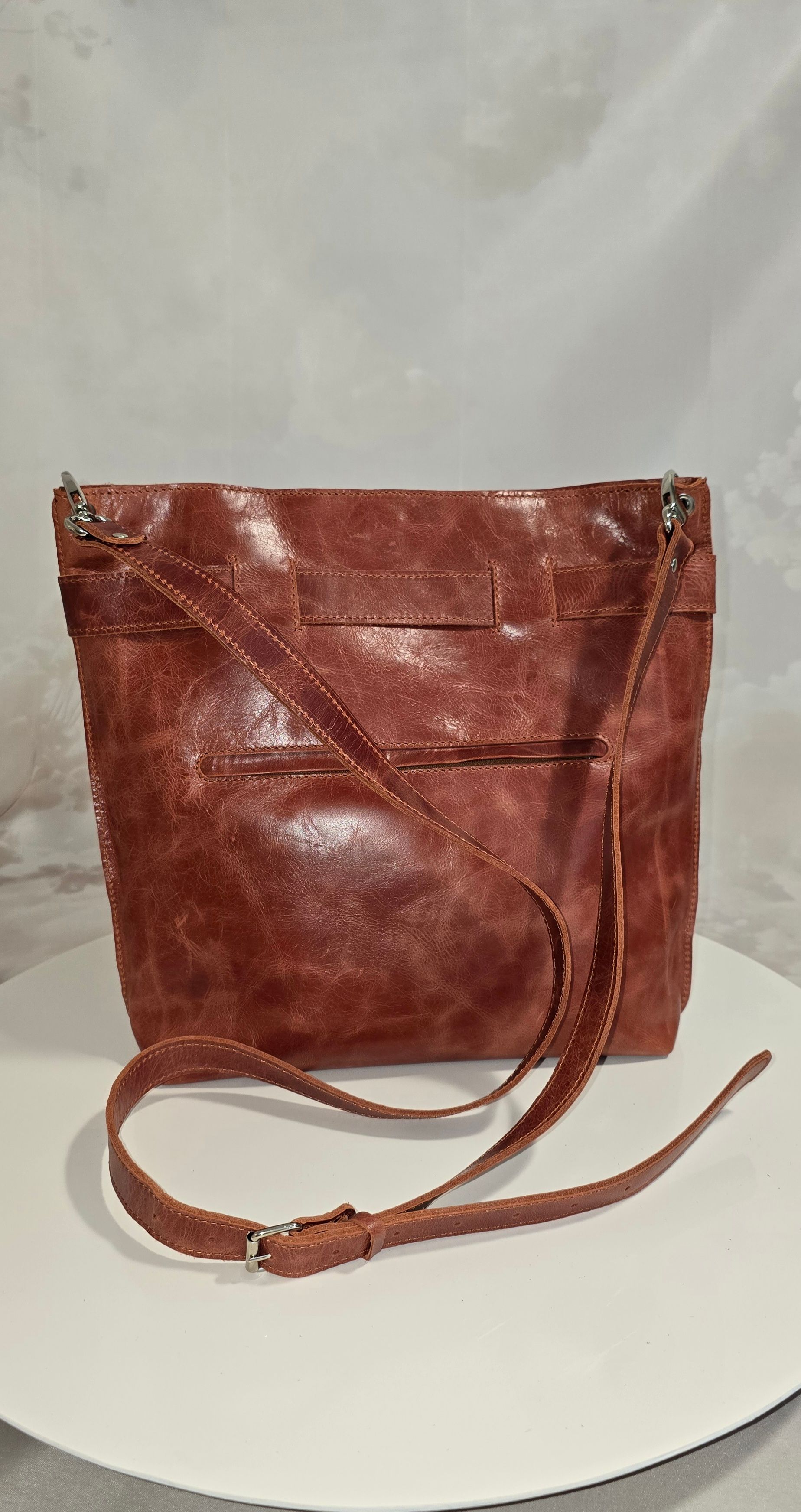 Leren shopper in cognackleur