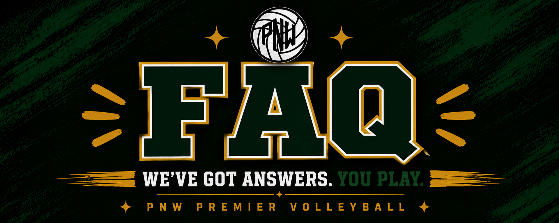 Black and gold FAQ graphic with basketball logo and the tagline “We’ve got answers. You play.”