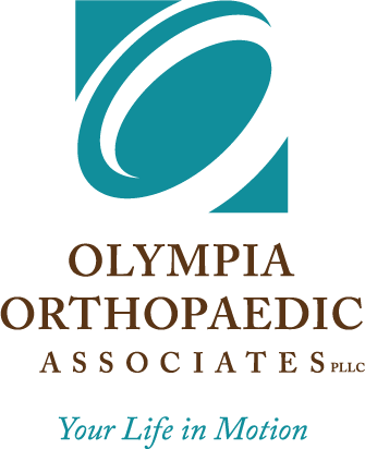 Olympia Orthopaedic Associates PLLC logo with teal emblem and “Your Life in Motion” tagline