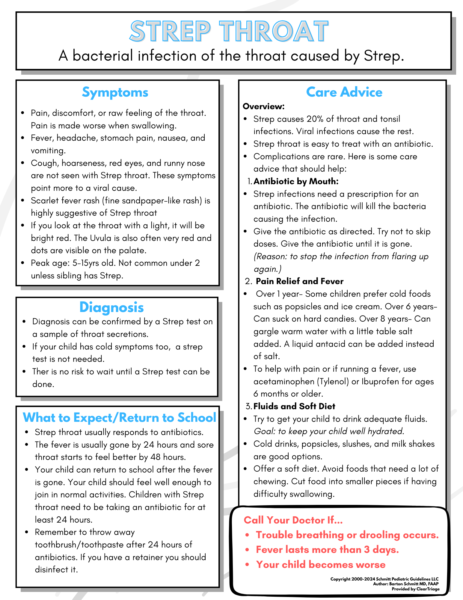 A poster about strep throat , a bacterial infection of the throat caused by strep.