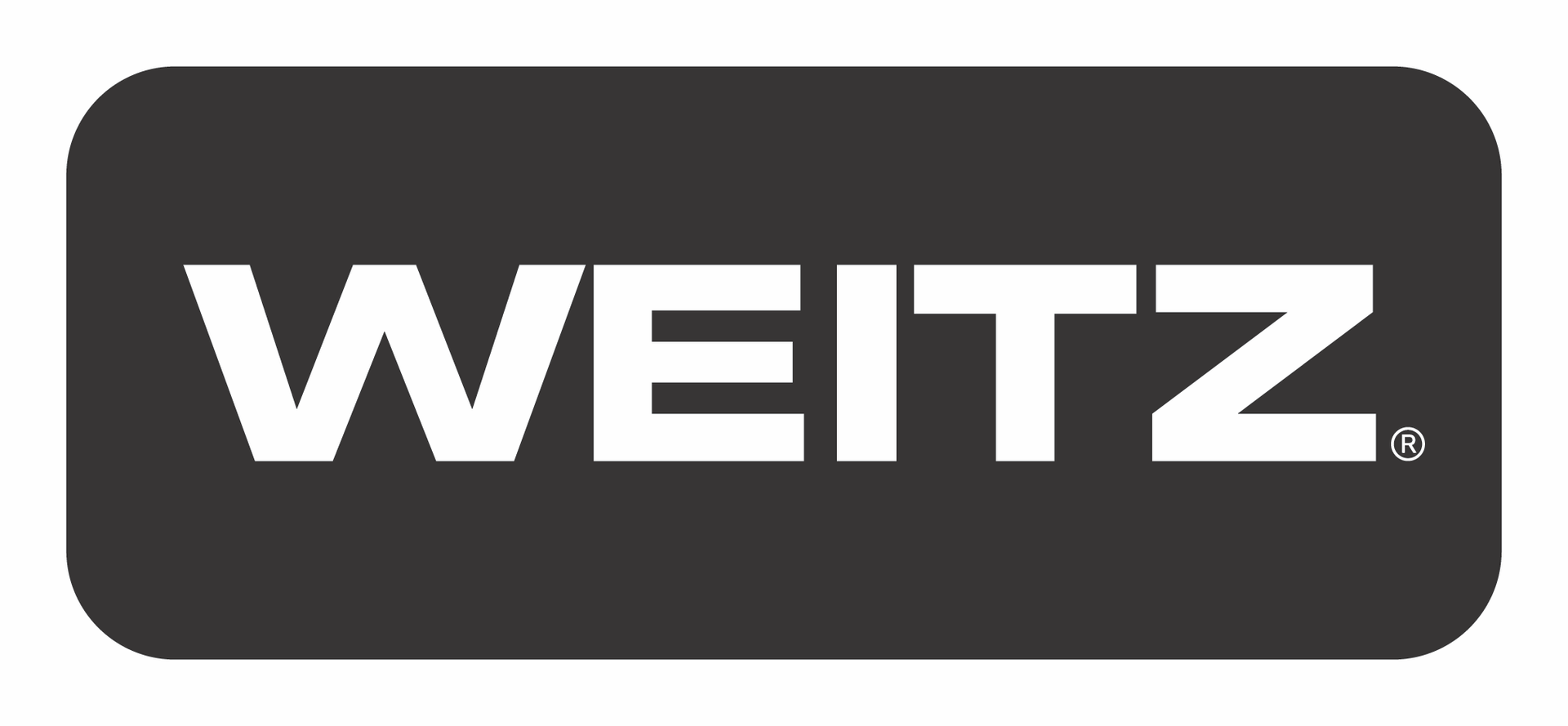 WEITZ logo: White text on a dark gray rounded rectangle. The word 