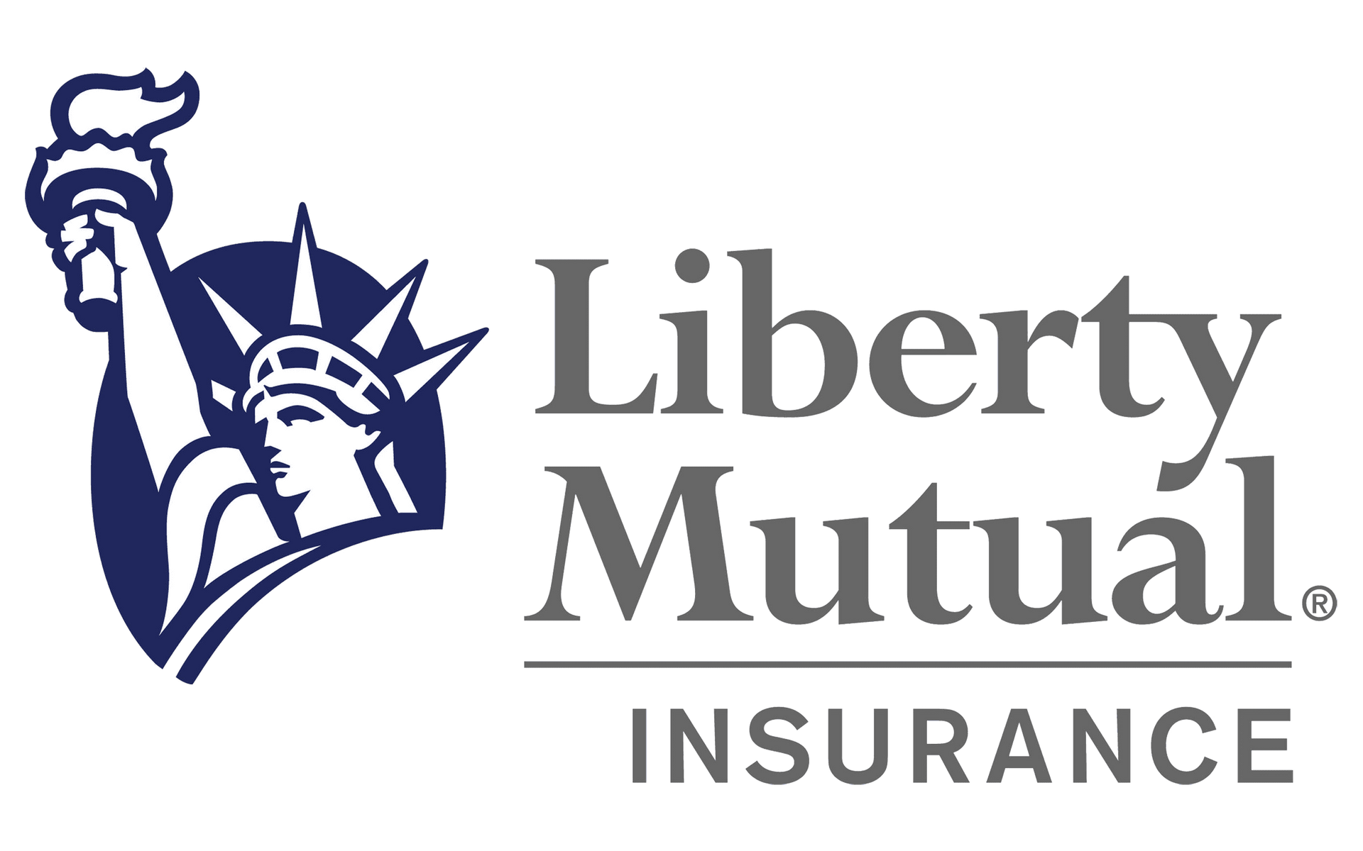 Liberty Mutual Insurance logo: Statue of Liberty in a dark blue circle, gray text.