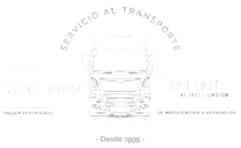 Logotipo de servicio de camiones con texto en español y una ilustración lineal centrada de un camión