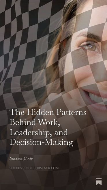 Book cover with a woman’s face over a black-and-white checker pattern and the title “The Hidden Patterns Behind Work, Leadership, and Decision-Making.”