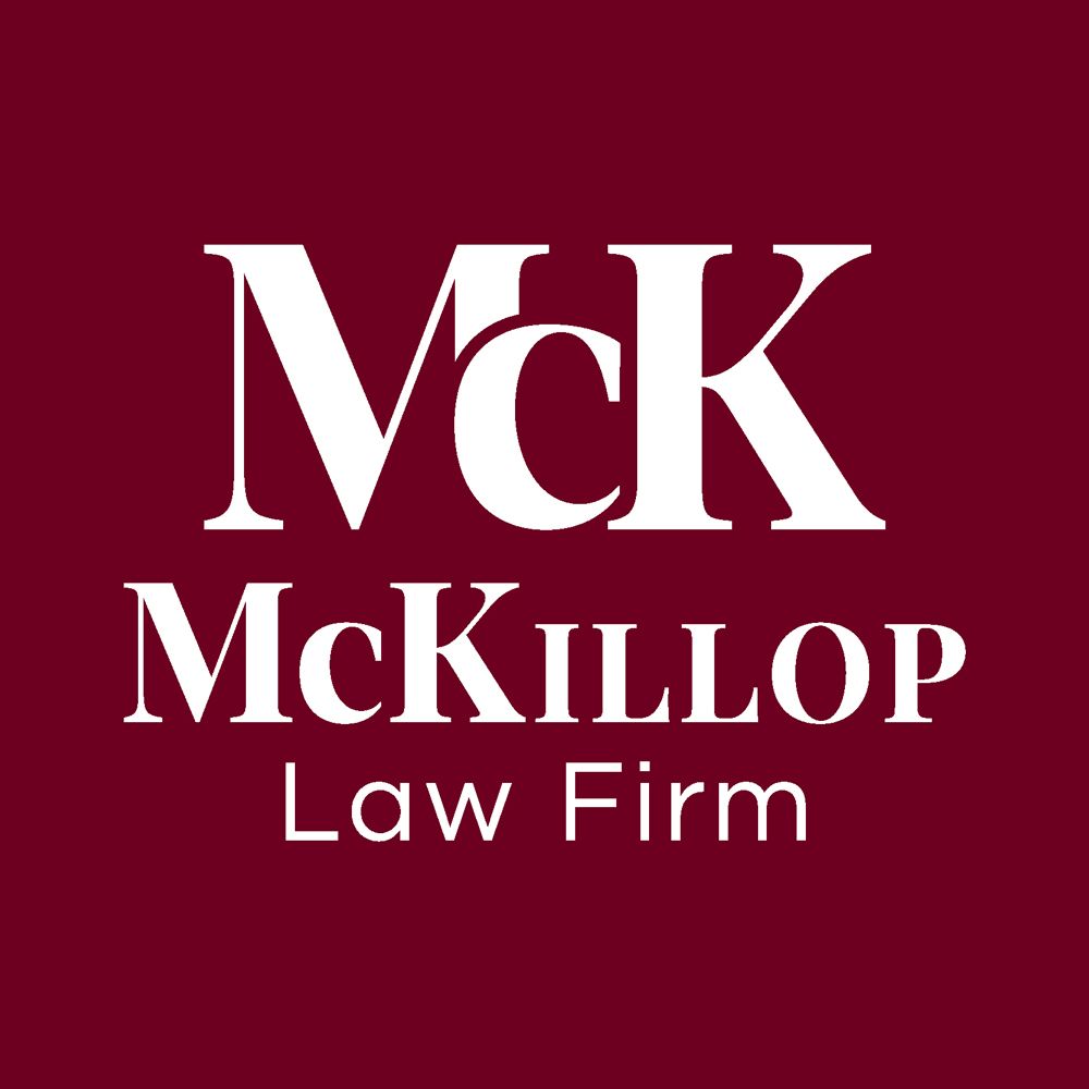 McKillop Law Firm logo in white on a maroon background