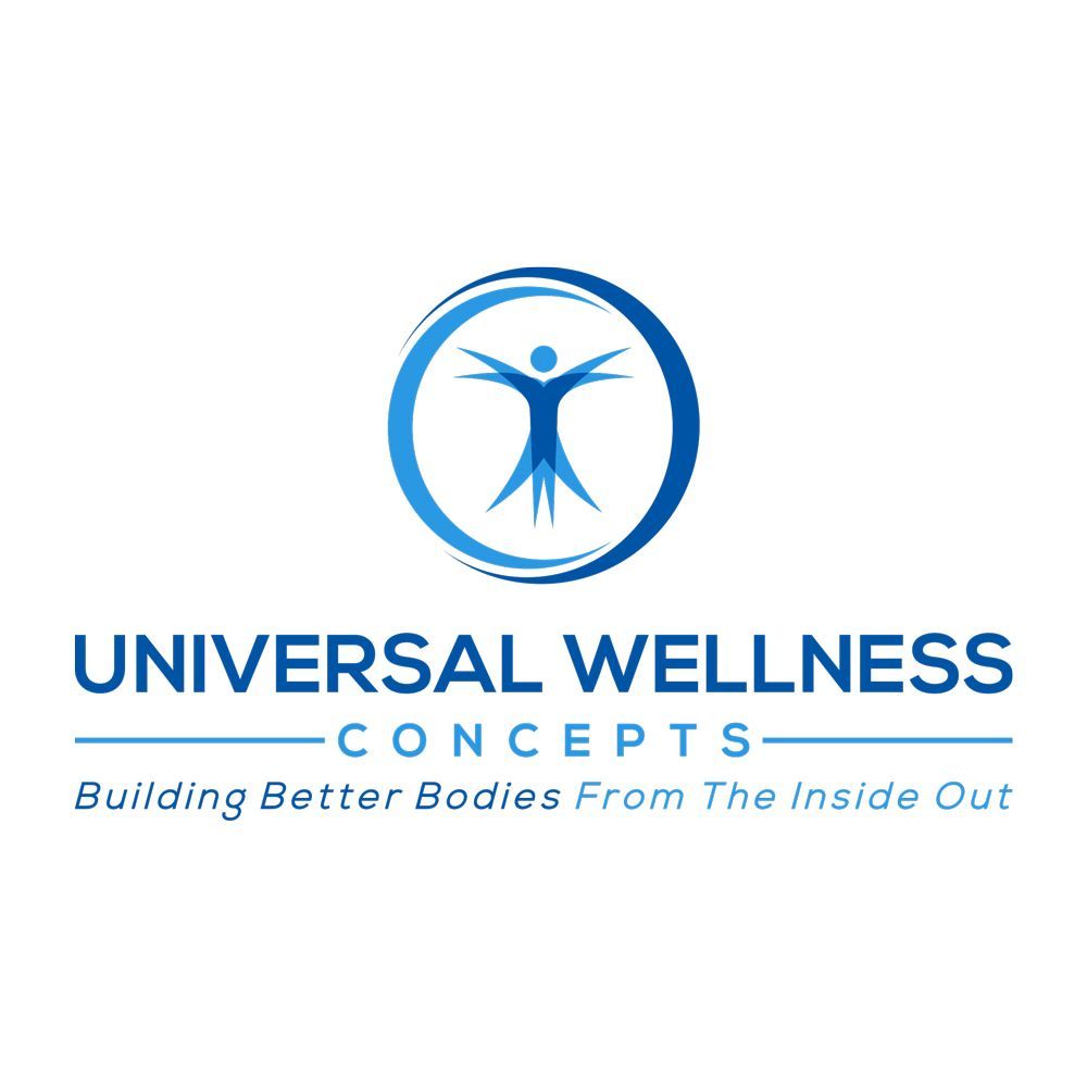Universal Wellness Concepts logo with blue human figure and tagline “Building Better Bodies From The Inside Out”