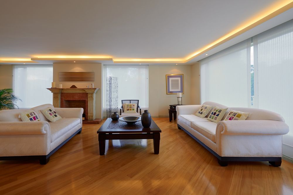 Modern Living Room With Two White Sofas — Gatley Building Design in Bargara, QLD