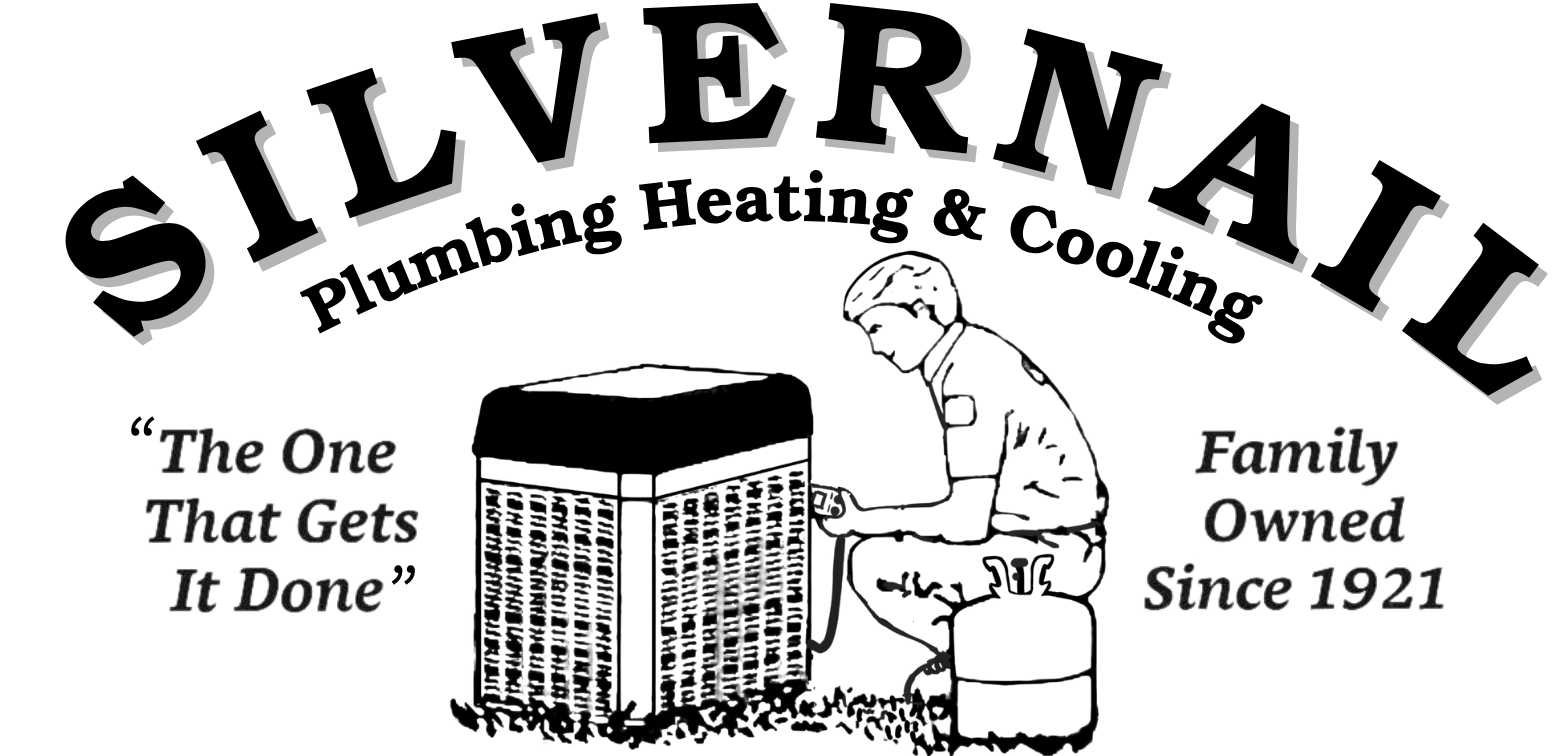 Silvernail logo: HVAC technician working on an air conditioning unit, text includes company name and tagline.