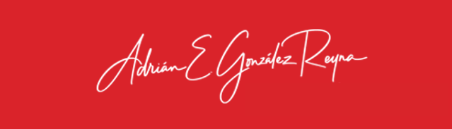A red background with the name adrian e gonzález royo written in white.