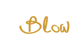The word blow is written in gold on a white background.