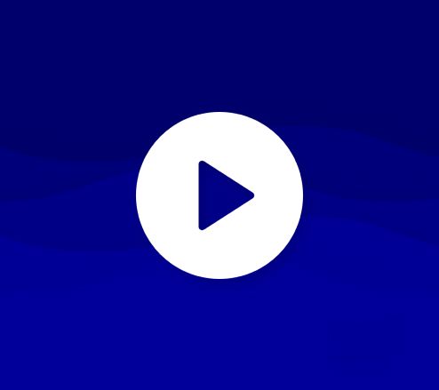 A white play button on a blue background.