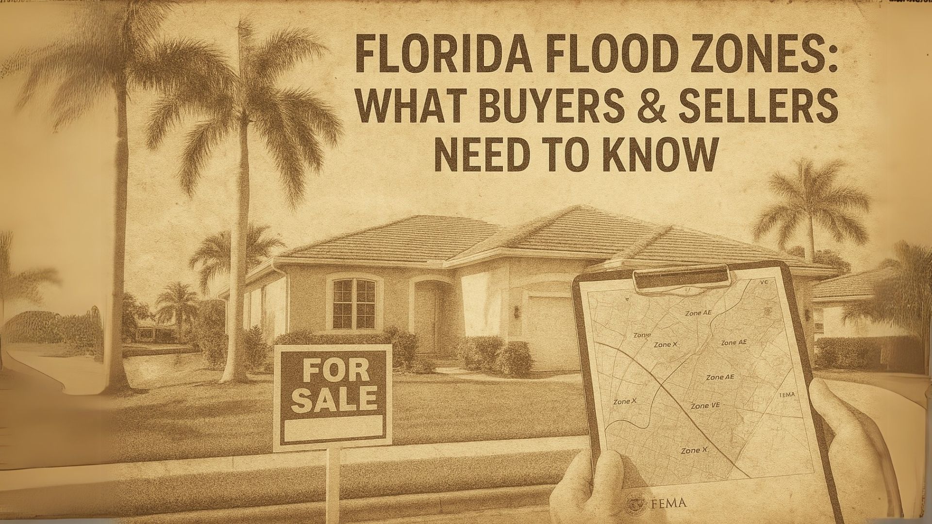 A person is holding a map and a for sale sign in front of a house.