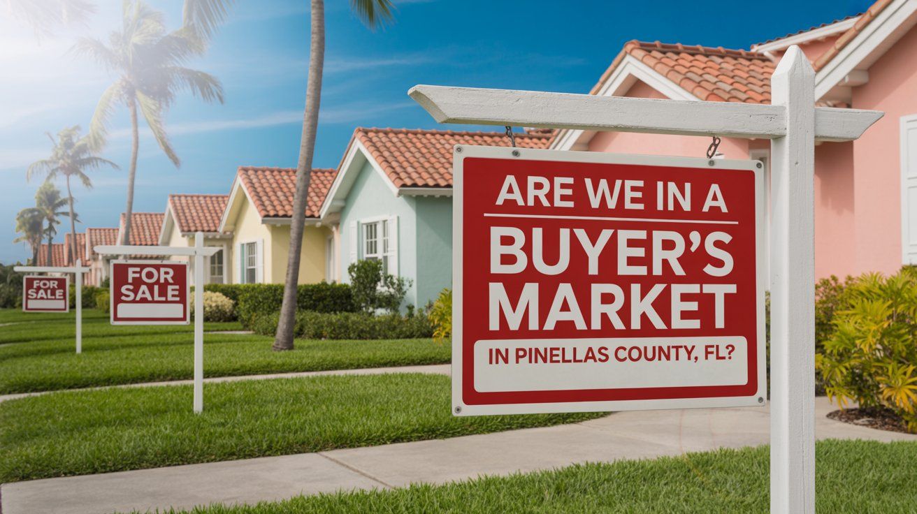 A row of houses with for sale signs in front of them.