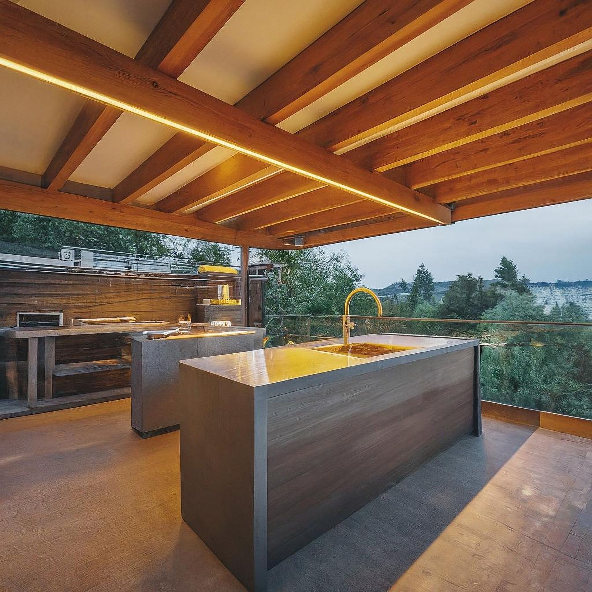 Outdoor Kitchen with Wood Beams — Zero 21 Fit-Outs & Joinery: Kitchen Renovation Gold Coast in Tweed Heads, QLD